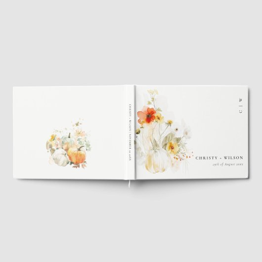 シックなパステルワイルドフラワーパンプキンウォーターカラー結婚ズ ゲストブック (全面)