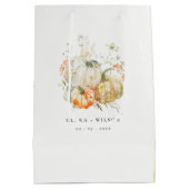 シックなパステルワイルドフラワーパンプキンウォーターカラー結婚ズ ミディアムペーパーバッグ (裏面)