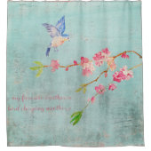 シックなパステルヴィンテージ春バードさくらんぼブロッサム シャワーカーテン (正面)