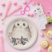シックなパステル調の花のフクロウの動物のBohoのイラストレーション ペーパープレート (パーティー)