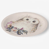 シックなパステル調の花のフクロウの動物のBohoのイラストレーション ペーパープレート (アングル)