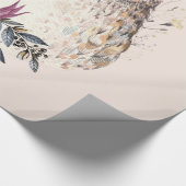 シックなパステル調の花のフクロウの動物のBohoのイラストレーション ラッピングペーパー (角)