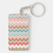 シックなパステル調ピンクのミントのシェブロンのカスタムのモノグラム キーホルダー (裏面)