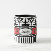 シックなパストライプリのとダマスクあなたの名前を追加 マグカップ (中央)