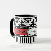 シックなパストライプリのとダマスクあなたの名前を追加 マグカップ (正面左)