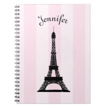 シックなパリのピンクのストライプの黒のエッフェル塔