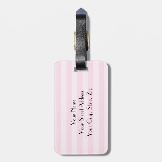 シックなパリのピンクのストライプの黒のエッフェル塔 ラゲッジタグ (裏面縦)