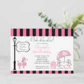 シックなパリのピンクのプードルのバースデーパーティ招待状 招待状 (スタンド正面)