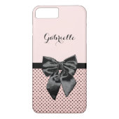 シックなパリのピンクの水玉模様の黒の弓および名前 Case-Mate iPhoneケース (裏面)