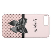 シックなパリのピンクの水玉模様の黒の弓および名前 Case-Mate iPhoneケース (裏面(横))