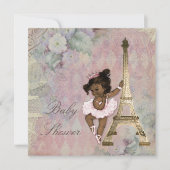 シックなパリの民族のプリンセスのバレリーナのベビーシャワー 招待状 (正面)