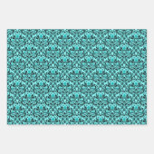 シックなパリアクアブルーブラック&金ゴールド ラッピングペーパーシート (正面3)