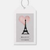 シックなパリエッフェルタワーとバラ金ゴールドハートメルシ ギフトタグ (正面)