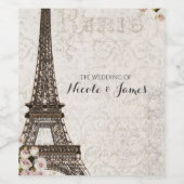 シックなパリエッフェルタワー&バラエレガントワインラベル ワインラベル (シングルラベル)