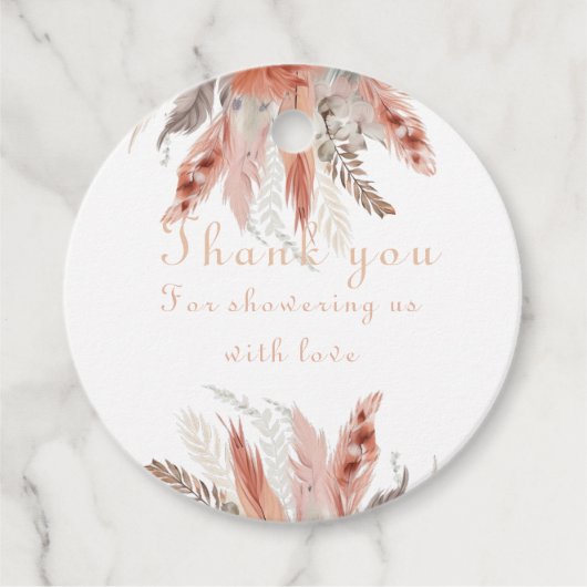 シックなパンパスグラスベビーシャワーメッセージカード フェイバータグ (正面)