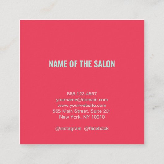シックなパーソナライズされたフォトヘアドレッサー理容師サロン スクエア名刺 (裏面)