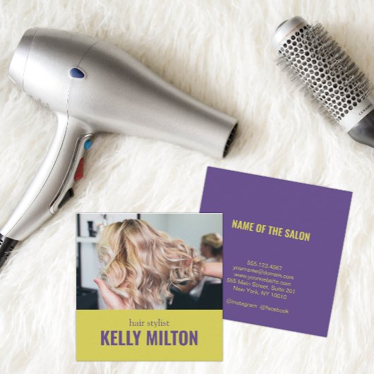 シックなパーソナライズされたフォトヘアドレッサー理容師サロン スクエア名刺