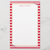 シックなパーソナライズされた名前ピンクストライプ色の花 便箋 (正面)