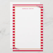 シックなパーソナライズされた名前ピンクストライプ色の花 便箋 (正面/裏面)