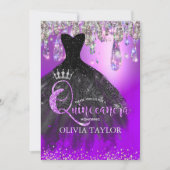 シックなパープルシルバーグリッタードリップキンセアニェラ 招待状 (正面)