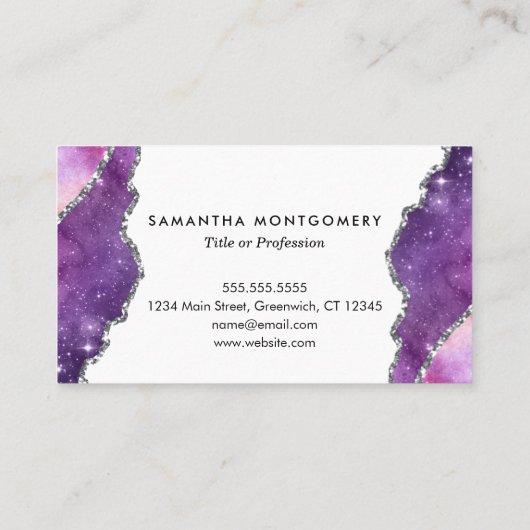 シックなパープルピンクシルバーシーズアゲートプロフェッショナル 名刺 (裏面)