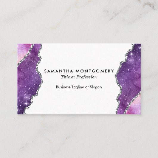 シックなパープルピンクシルバーシーズアゲートプロフェッショナル 名刺 (正面)