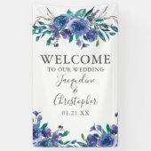 シックなパープルモダンフローラへようこそ結婚 横断幕 (縦)