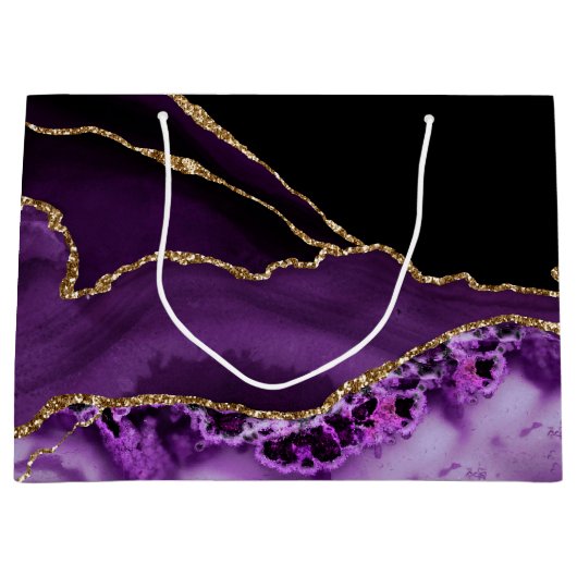 シックなパープル金ゴールドアガテマーブル抱き枕 ラージペーパーバッグ (正面)