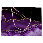 シックなパープル金ゴールドアガテマーブル抱き枕 ラージペーパーバッグ (裏面)