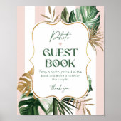 シックなパームビーチストライプピンクの写真ゲストブック ポスター (正面)