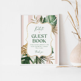 シックなパームビーチストライプピンクの写真ゲストブック ポスター