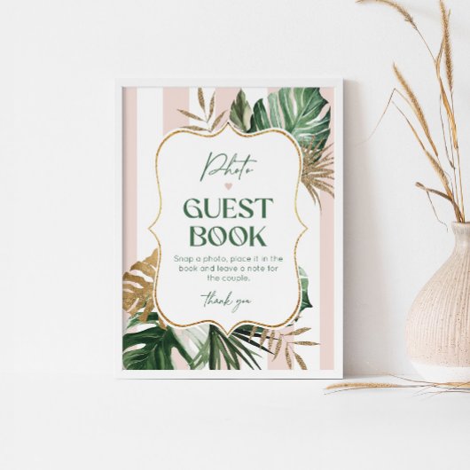 シックなパームビーチストライプピンクの写真ゲストブック ポスター