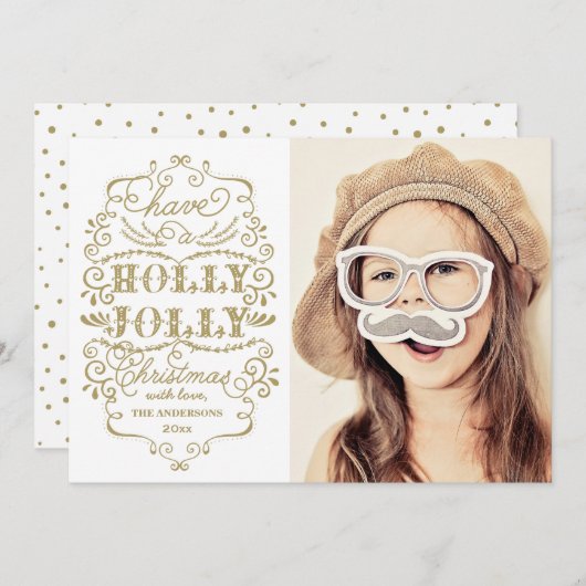 シックなヒイラギのすてきなクリスマスの休日の写真カード シーズンカード (正面/裏面)