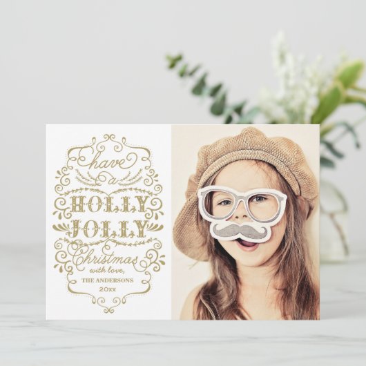 シックなヒイラギのすてきなクリスマスの休日の写真カード シーズンカード (スタンド正面)