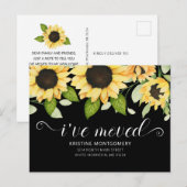 シックなヒマワリの水彩フローラブラック移動 案内ポストカード (正面/裏面)