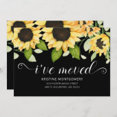 シックなヒマワリの水彩フローラブラック移動 案内状 (正面/裏面)