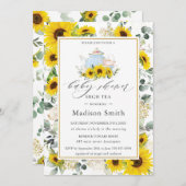 シックなヒマワリフローラハイティーパーティー赤ちゃんシャワー 招待状 (正面/裏面)