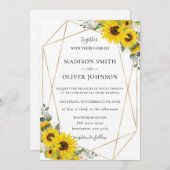 シックなヒマワリフローラ金ゴールド幾何結婚性 招待状 (正面/裏面)