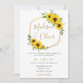 シックなヒマワリフローラ金ゴールド幾何結婚性 招待状 (正面)