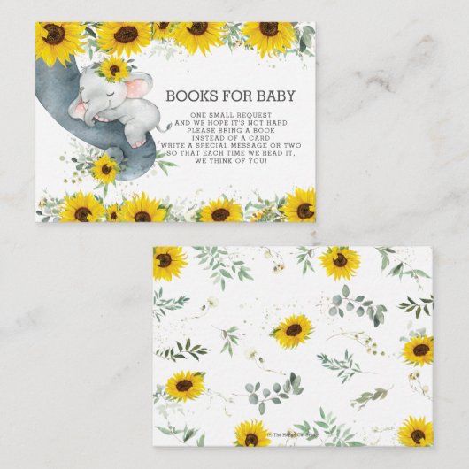 シックなヒマワリベビー象が代わりに本を持って来る エンクロージャーカード (正面/裏面)