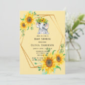 シックなヒマワリ象の女の子ベビーシャワー 招待状 (スタンド正面)