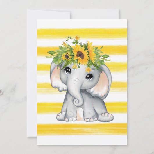 シックなヒマワリ象の女の子ベビーシャワー 招待状 (裏面)