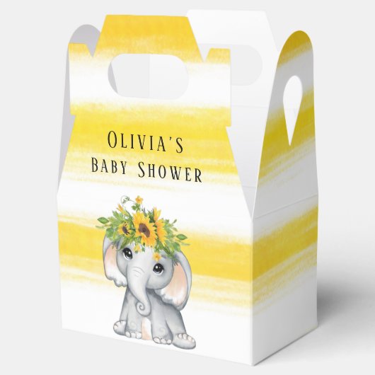 シックなヒマワリ象ストライプの赤ちゃんシャワー フェイバーボックス (オープン)