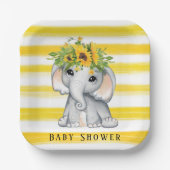 シックなヒマワリ象ストライプの赤ちゃんシャワー ペーパープレート (正面)