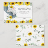 シックなヒマワリ象ベビーシャワーおむつラッフル エンクロージャーカード (正面/裏面)