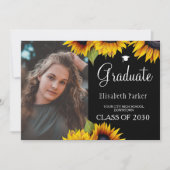 シックなヒマワリ2枚の写真の卒業発表 招待状 (正面)