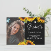 シックなヒマワリ2枚の写真の卒業発表 招待状 (スタンド正面)