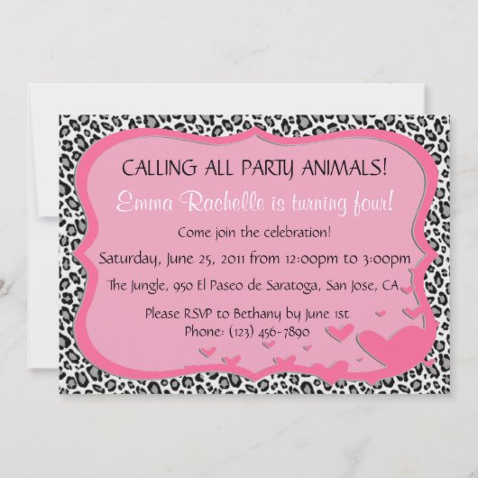 シックなヒョウの誕生日の招待状 招待状 (裏面)