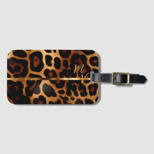 シックなヒョウ柄と金ゴールド モノグラムの ラゲッジタグ