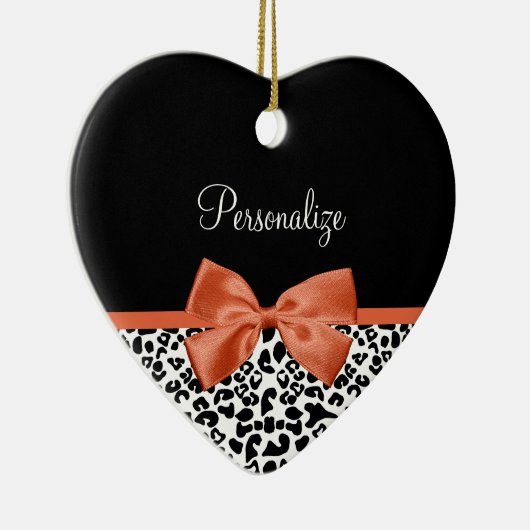 シックなヒョウ柄の焼けたオレンジの弓の名前 セラミックオーナメント (右)